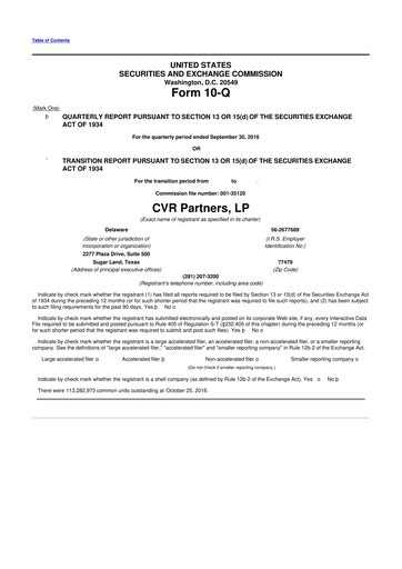 Thumbnail CVR Partners 10-Q Quarterly Report FY2016 