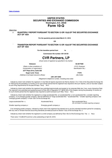 Thumbnail CVR Partners 10-Q Quarterly Report FY2018 