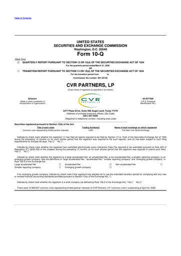 Thumbnail CVR Partners 10-Q Quarterly Report FY 