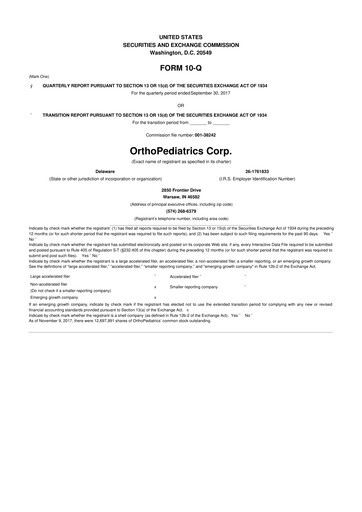 Thumbnail OrthoPediatrics 10-Q Quarterly Report FY2017 