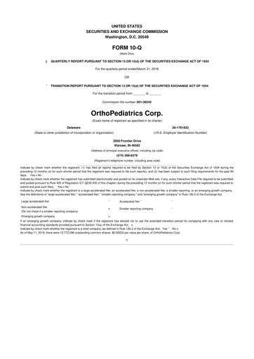 Thumbnail OrthoPediatrics 10-Q Quarterly Report FY2018 