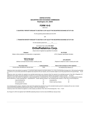 Thumbnail OrthoPediatrics 10-Q Quarterly Report FY2019 