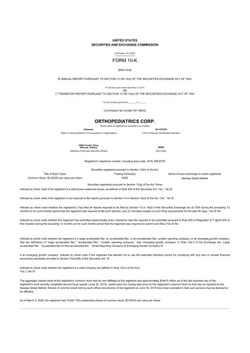 Thumbnail OrthoPediatrics 10-K Annual Report 2019