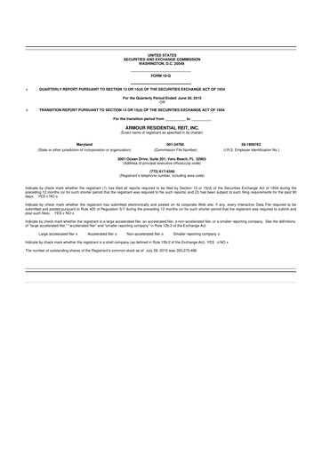 Vorschaubild ARMOUR Residential REIT 10-Q Quartalsbericht 2015 