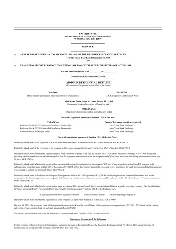 Thumbnail ARMOUR Residential REIT 10-K Annual Report 2015