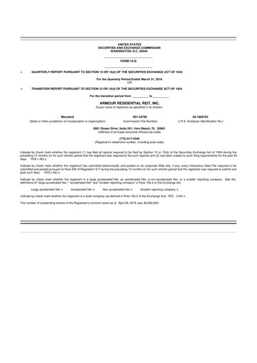 Vorschaubild ARMOUR Residential REIT 10-Q Quartalsbericht 2016 