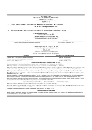 Thumbnail ARMOUR Residential REIT 10-K Annual Report 2016