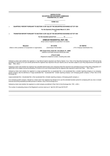 Vorschaubild ARMOUR Residential REIT 10-Q Quartalsbericht 2019 