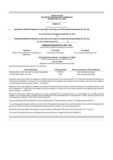 Vorschaubild ARMOUR Residential REIT 10-Q Quartalsbericht 2019 