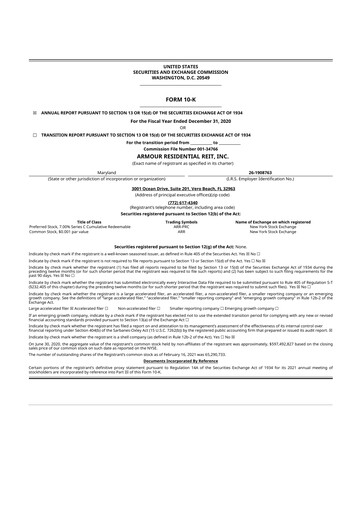 Thumbnail ARMOUR Residential REIT 10-K Annual Report 2020