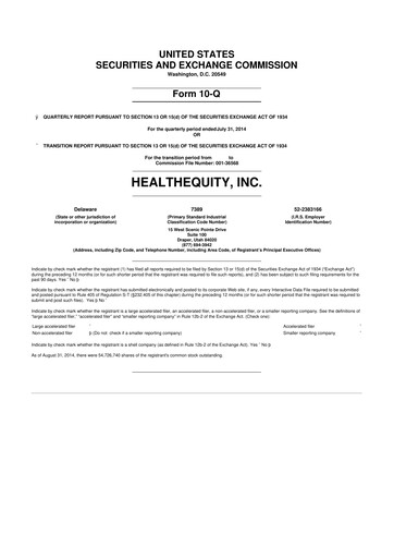 Thumbnail HealthEquity 10-Q Quarterly Report FY2015 