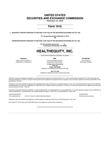 Thumbnail HealthEquity 10-Q Quarterly Report FY2016 