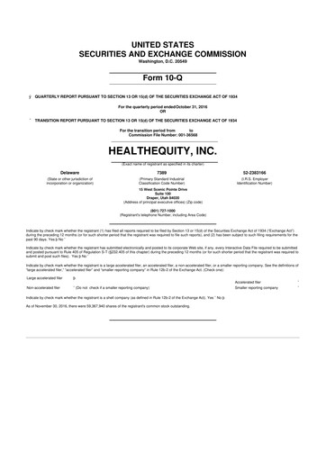 Thumbnail HealthEquity 10-Q Quarterly Report FY2017 