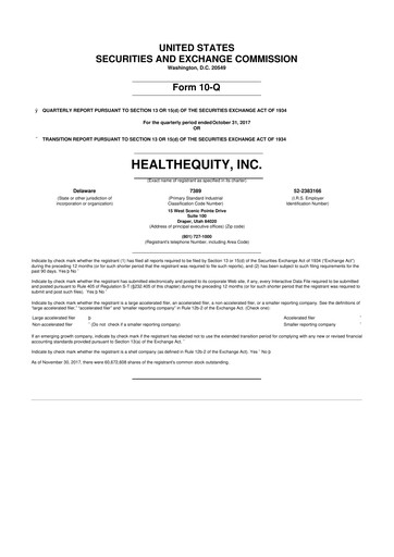 Thumbnail HealthEquity 10-Q Quarterly Report FY2018 