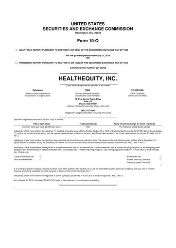 Thumbnail HealthEquity 10-Q Quarterly Report FY2020 