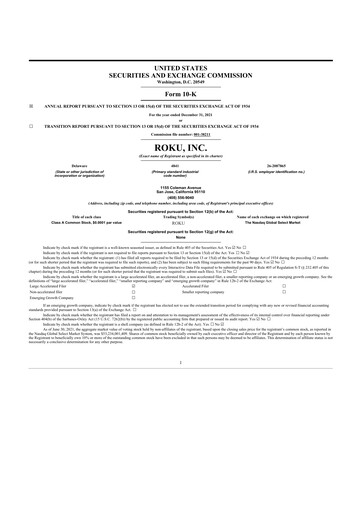 Thumbnail Roku 10-K Annual Report 2021