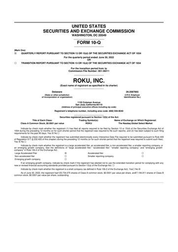 Vorschaubild Roku 10-Q Quartalsbericht 2022 