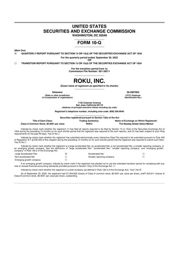 Vorschaubild Roku 10-Q Quartalsbericht 2022 