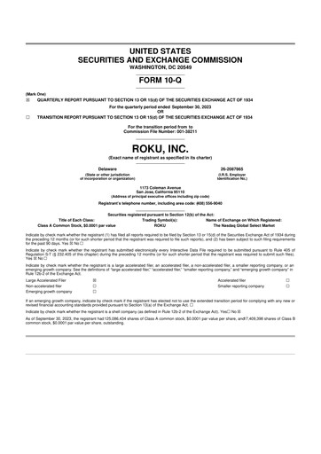 Vorschaubild Roku 10-Q Quartalsbericht 2023 