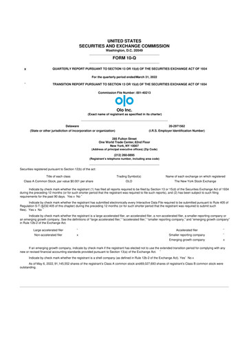 Miniature Olo Inc. 10-Q Rapport trimestriel 2022 