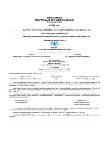 Miniature Olo Inc. 10-Q Rapport trimestriel 2022 