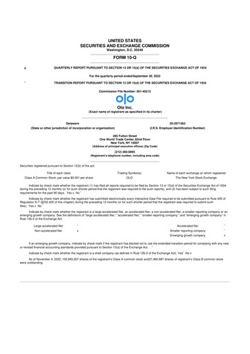 Miniature Olo Inc. 10-Q Rapport trimestriel 2022 