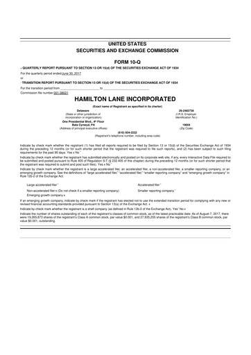 Thumbnail Hamilton Lane 10-Q Quarterly Report FY2018 