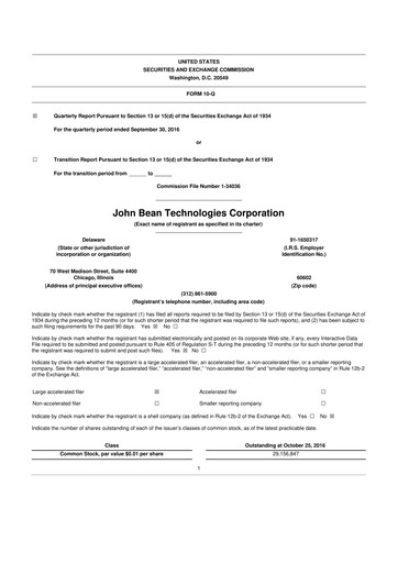 Thumbnail JBT Marel Corporation 10-Q Quarterly Report FY2016 