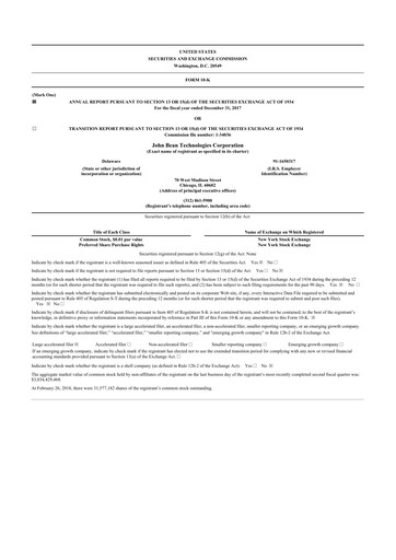 Thumbnail JBT Marel Corporation 10-K Annual Report 2017