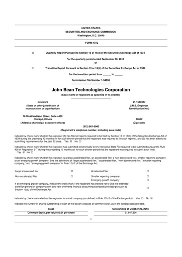 Thumbnail JBT Marel Corporation 10-Q Quarterly Report FY2018 