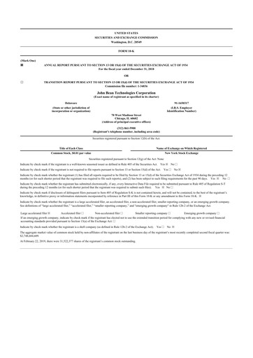 Thumbnail JBT Marel Corporation 10-K Annual Report 2018