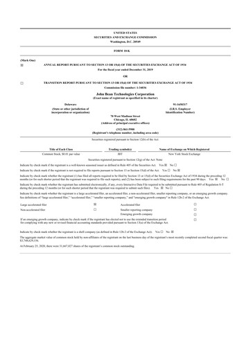 Thumbnail JBT Marel Corporation 10-K Annual Report 2019