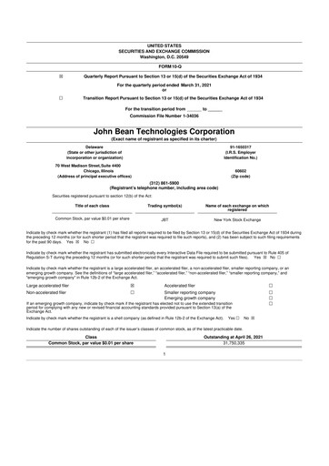 Thumbnail JBT Marel Corporation 10-Q Quarterly Report FY2021 