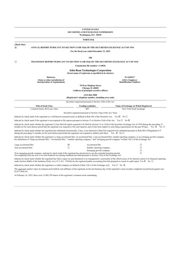 Thumbnail JBT Marel Corporation 10-K Annual Report 2022