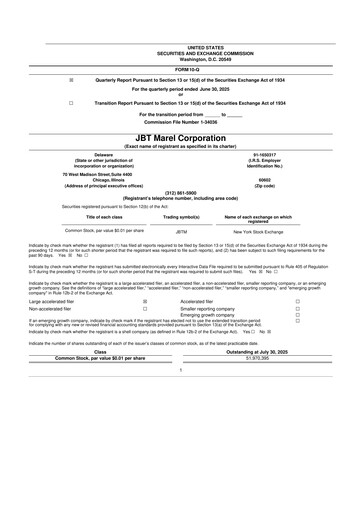 Thumbnail JBT Marel Corporation 10-Q Quarterly Report FY2025 