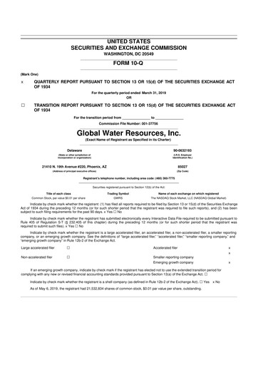 Thumbnail Global Water Resources 10-Q Quarterly Report FY2019 