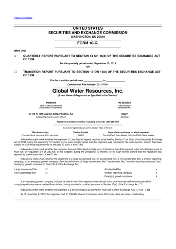 Thumbnail Global Water Resources 10-Q Quarterly Report FY2019 