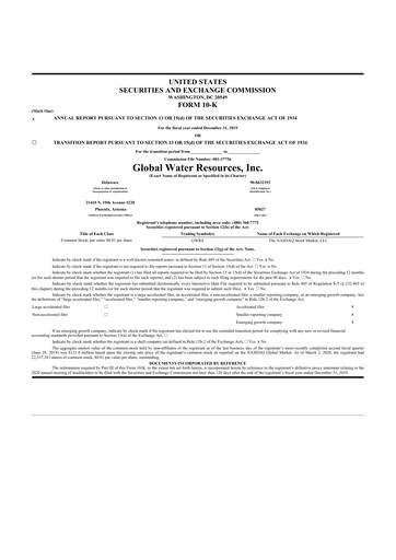Miniature Global Water Resources 10-K Rapport annuel 2019