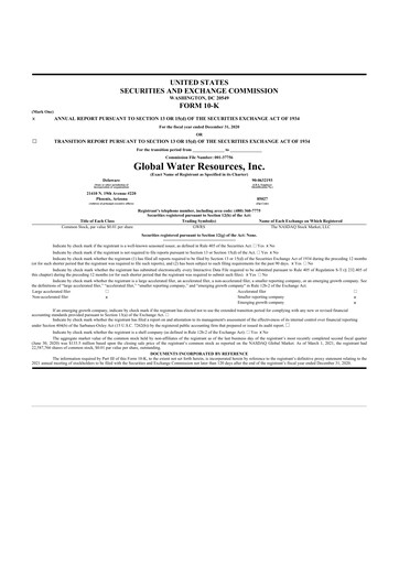 Miniature Global Water Resources 10-K Rapport annuel 2020
