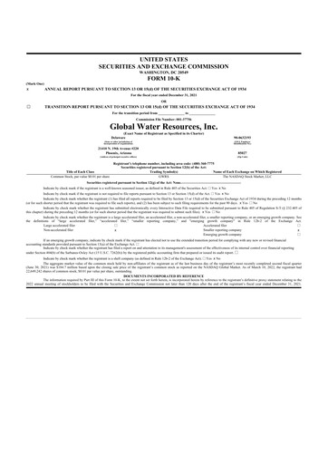 Miniature Global Water Resources 10-K Rapport annuel 2021