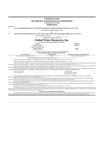 Miniature Global Water Resources 10-K Rapport annuel 2022