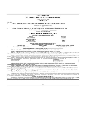 Miniature Global Water Resources 10-K Rapport annuel 2023