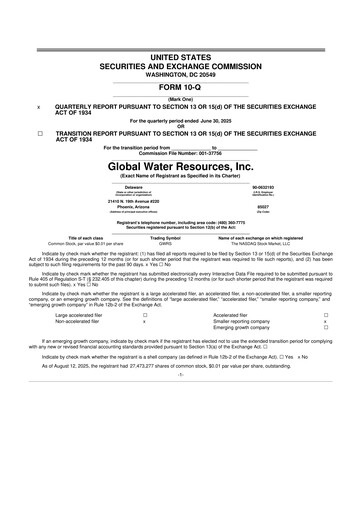 Thumbnail Global Water Resources 10-Q Quarterly Report FY2025 