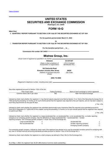 Thumbnail MISTRAS Group
 10-Q Quarterly Report FY2023 