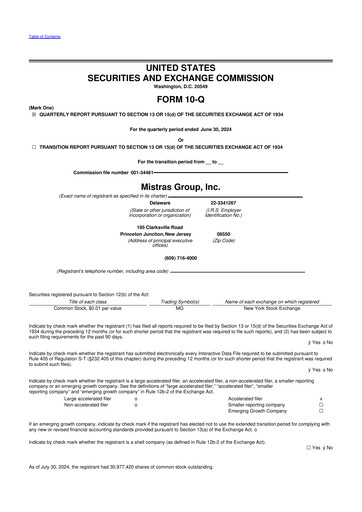 Thumbnail MISTRAS Group
 10-Q Quarterly Report FY2024 