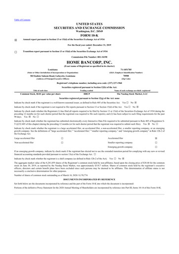 Thumbnail Home Bancorp
 10-K Annual Report 2019