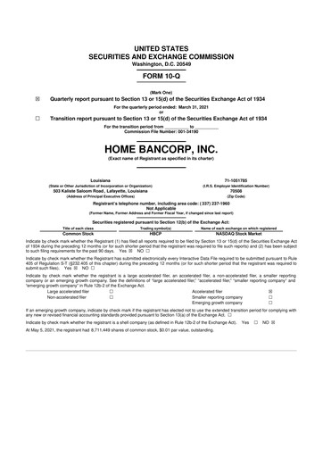 Thumbnail Home Bancorp
 10-Q Quarterly Report FY2021 