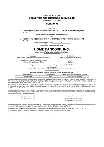 Thumbnail Home Bancorp
 10-Q Quarterly Report FY2022 