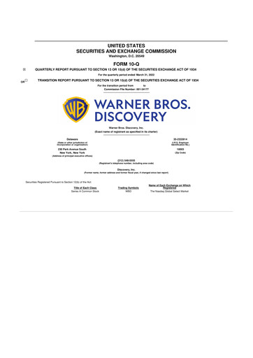 Thumbnail Warner Bros. Discovery 10-Q Quarterly Report FY2022 