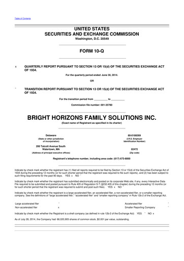 Miniature Bright Horizons 10-Q Rapport trimestriel 2014 